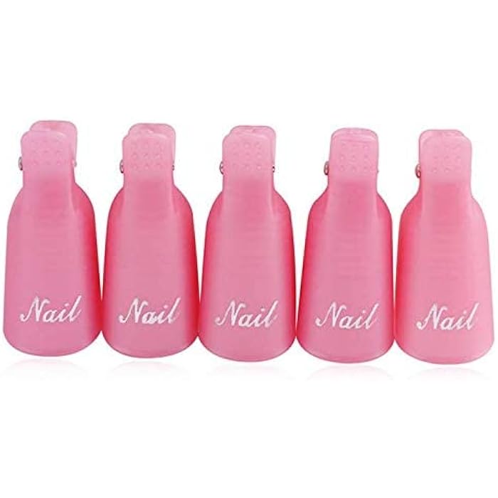 10PC Plastic Acrylic Nail Art Soak Off Cap Clip UV Gel Polish Remover Wrap Tool (Pink) - Image 2